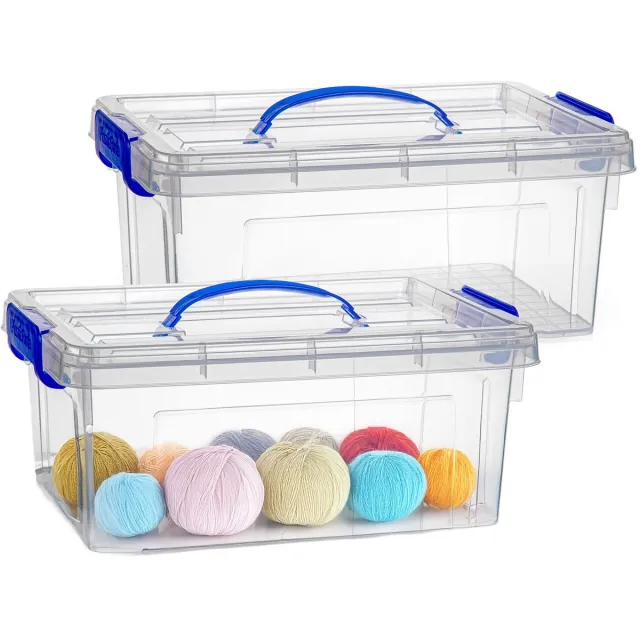 PLASTICFORTE Opslagbox - 2x - met deksel - transparant blauw - 8.5 liter - 36 x 26 x 15 cm - kunststof - opbergdoos - opbergen