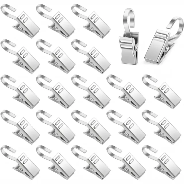 KZQ 100 Stuks RVS Gordijnclips met Haakjes - Sterke Metalen Klemhaakjes voor Gordijnen en Douchegordijnen - Geschikt voor Decoratie, Fotolijstjes en Woonaccessoires Zilver