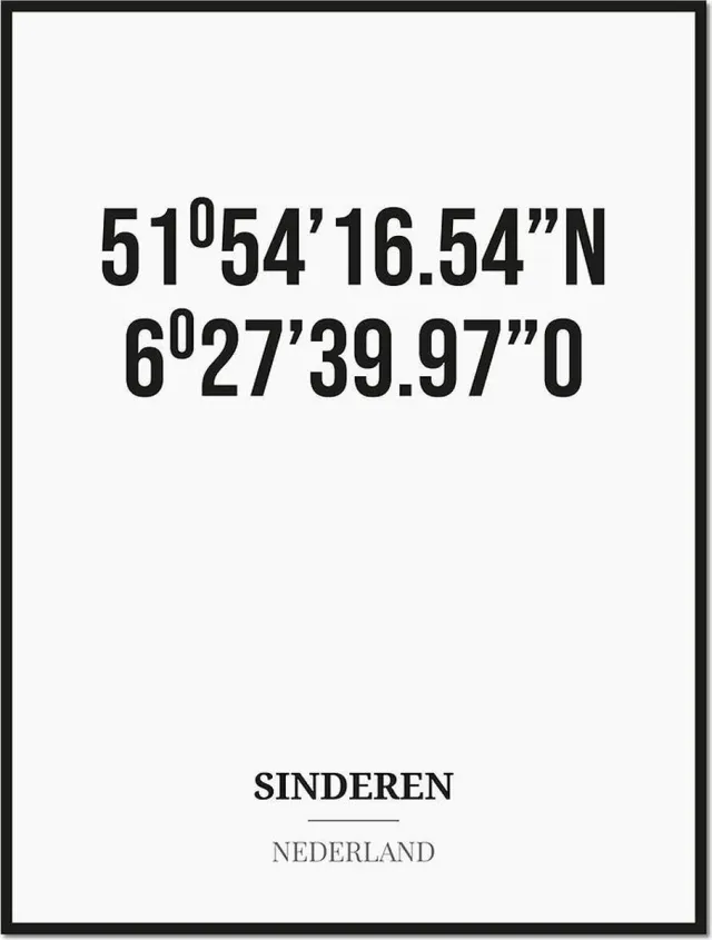 Studio216 Poster/kaart SINDEREN met coördinaten zwart, wit
