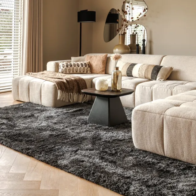 Tapeso Shaggy vloerkleed - Meadow antraciet 80x150
