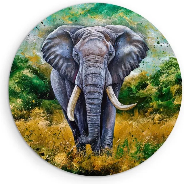 Saammp Forex Muurcirkel - Abstracte Olifant - Afrika - Dieren - Ø 60 - Wandcirkel - Wanddecoratie Cirkel - muurdecoratie Woonkamer - Slaapkamer decoratie - Rond Schilderij