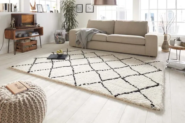 Mint rugs Hoogpolig vloerkleed geruit Allure - crème/zwart, foto 2