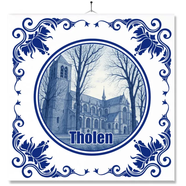 MC Living Tegel Met Opdruk | Tholen | Delft Blauw | Cadeau | Inclusief Geschenkdoos | Standaard | Ophangsysteem Ontwerp 1