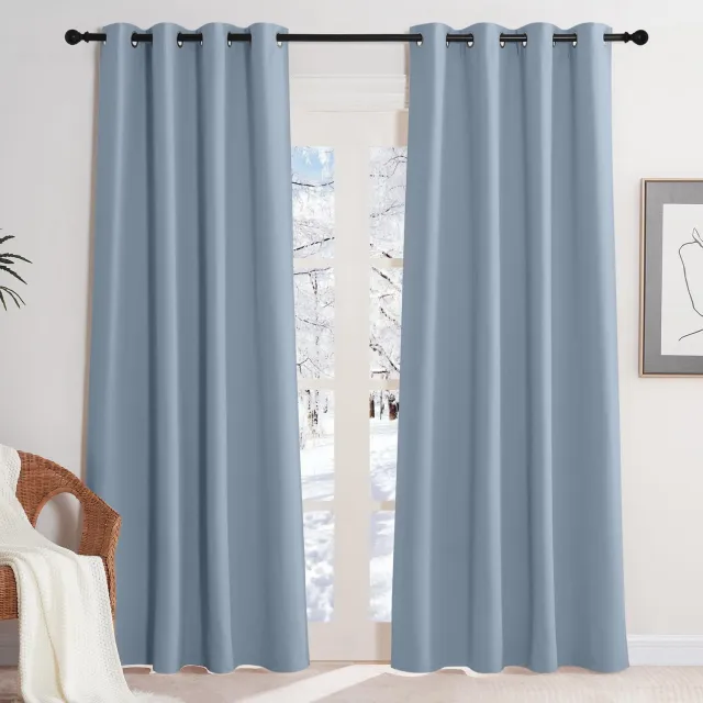 Famanu Verduisteringsgordijnen set van 2 panelen voor warmte- koude-isolatie, vintage blauw, 140B x 220H cm, ideaal voor slaapkamers en woonkamers, kant-en-klaar en gemakkelijk te bevestigen