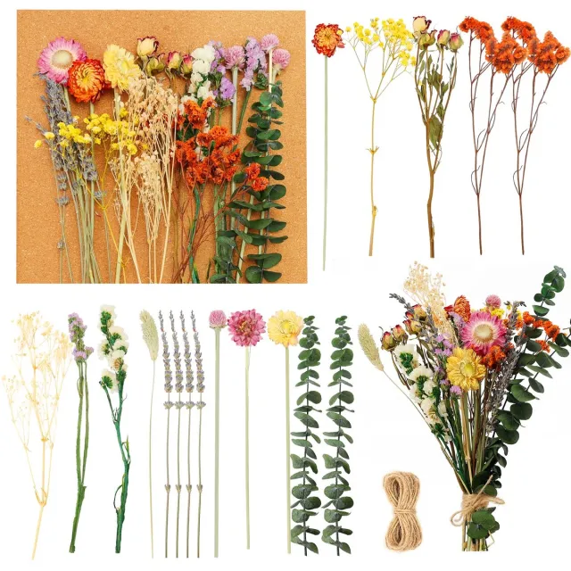 Ibenzoa Een Uitgebreid Boeket van 30 Natuurlijk Gedroogde Bloemen – 11 Verschillende Soorten voor Creatieve Decoratie en DIY Projecten geel