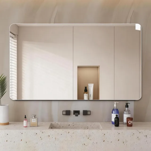 MEUNIQ Badkamerspiegel 60 x 100 cm – frameloze wandspiegel met afgeronde hoeken, 5 mm HD-zilverspiegel en veiligheidsfolie, horizontaal of verticaal