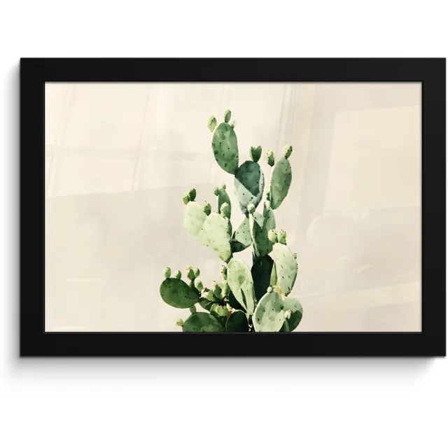 FrameYourWall Poster in lijst - Fotolijst 30x20 cm - Posters - Cactus - Groen - Minimalistisch - Posterlijst zwart - Decoratie - Wanddecoratie woonkamer - Muurdecoratie slaapkamer