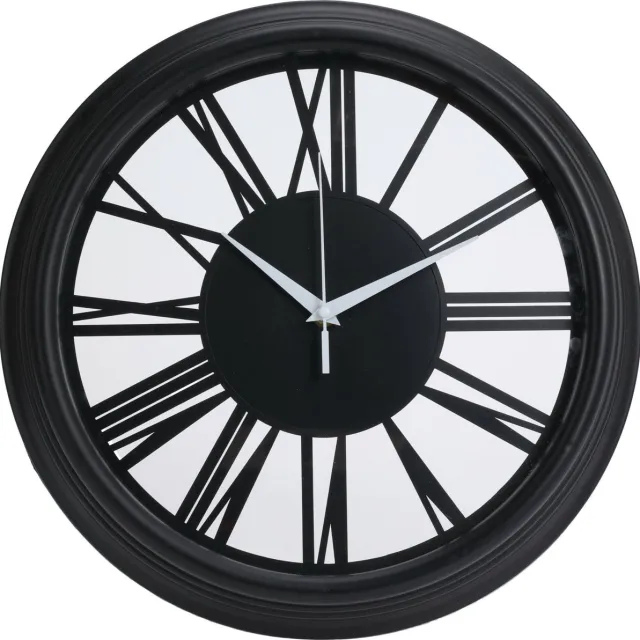 H&S Collection Wandklok/muur klok Memphis - Romeinse cijfers - Dia 37 cm - kunststof/glas - zwart