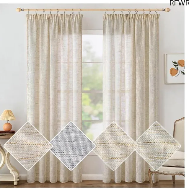RFWR Linnen gordijnen met plooiband voor woonkamer en slaapkamer, set van 2, bruin-wit, 140 x 175 cm bruinachtig wit