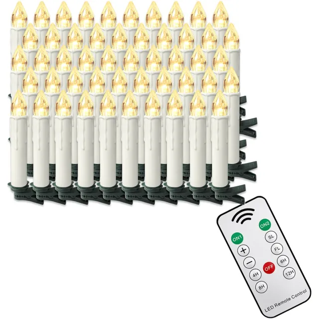 NAIZY 50x LED Kaarsen Kerstkaarsen draadloos warm wit Kerstkaars met timerfunctie afstandsbediening Kerstkaarsen LED kaars met clip, voor feestdecoratie bruiloft feest, zonder Batterij
