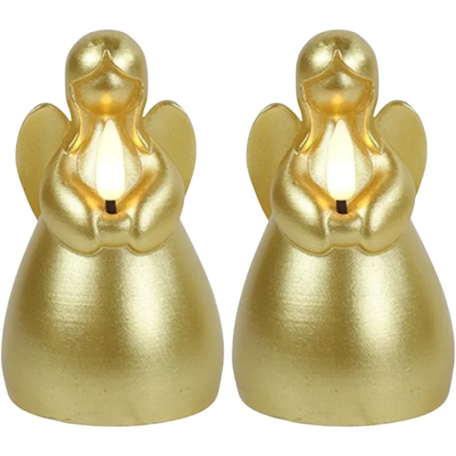 Countryfield LED kaars engel - 2x - goud - H11,5 cm - wax kaars op batterijen - kaarsen - kerst thema - kerstkaarsen Goudkleurig