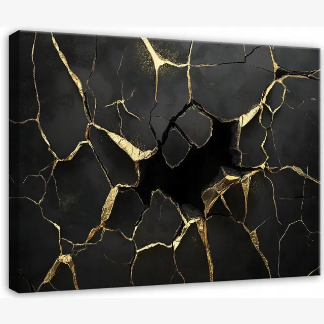 WALLARENA Canvas schilderij - 40x30 cm - Zwart Goud Marmer afbeelding voor slaapkamer woonkamer keuken