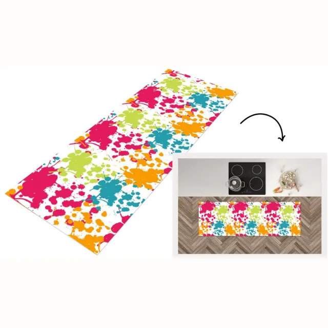 KitchenYeah Keukenloper - Loper keuken - Patronen - Verf - Regenboog - 150x50 cm - Keukenloper vinyl Multicolor