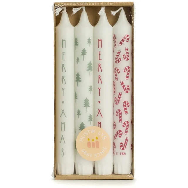 Rustik Lys Stearine dinerkaarsen By Kimmi - Kerst - Set van 4 kaarsen met print Koraal