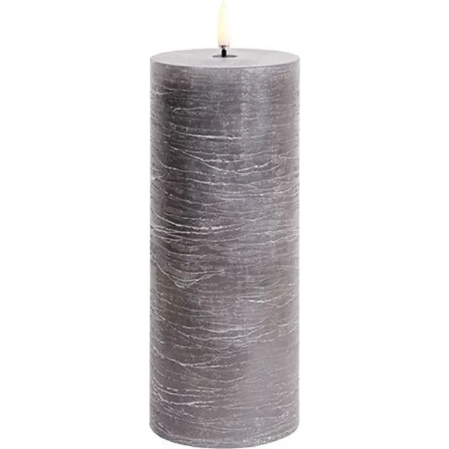 Uyuni Led Kaars GRIJS Uyuni - GREY Led kaars - 3D VLAM - LED Metallic GREY Pillar Candle - 7,5 cm x Hoogte 20 cm