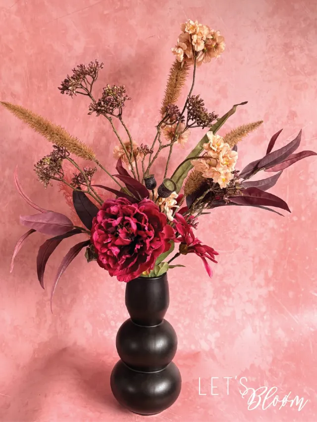 Let's Bloøm kustboeket beige/roze | zijde bloemen | Bloesem | Pioenroos | Graspluim | Magnolia | Eucalyptus | Cotinus | Kunstbloemen | Kunsttakken | Zijden boeket