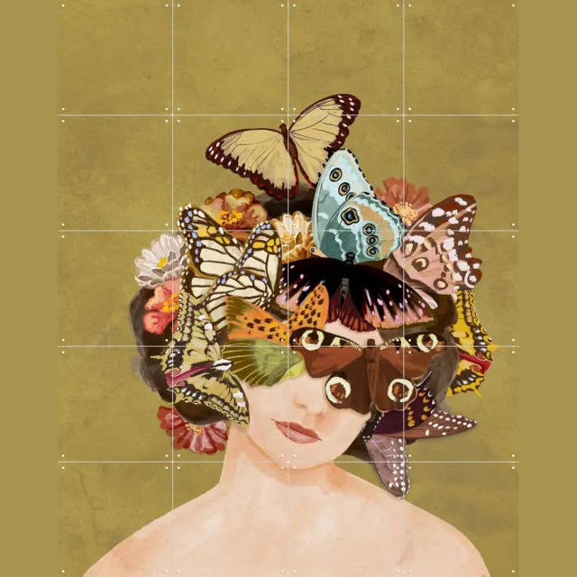 IXXI The Right to Beauty, Goed Blauw - 80 x 100 cm - Grote wanddecoratie en posters - Aquarel, Kleurrijk, Collage, Illustraties, Slaapkamer Geel / Groen