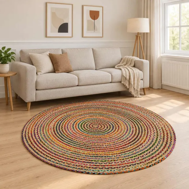 vidaXL Gebied Tapijt Multikleur Ø 210 cm Jute meerkleurig, foto 2