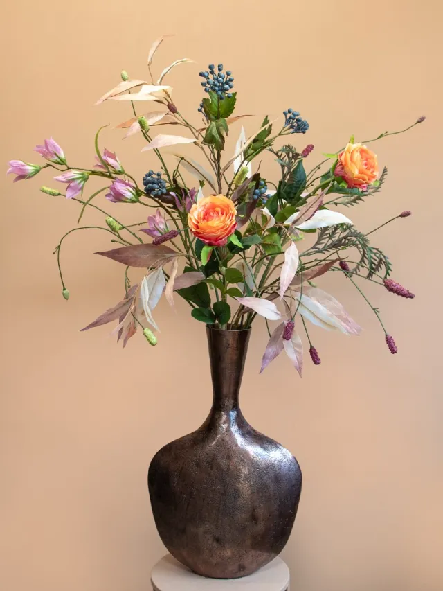 Roselin Deco Boeket kunstbloemen Lovely Flowers – Luxe zijden bloemen – Stijlvol kunstboeket van 80 cm hoog Oranje