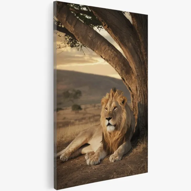 Saammp Canvas Schilderij - Leeuw in serengeti - Natuur - Dieren - 75x100 - Foto op canvas - Wanddecoratie - Muurdecoratie Woonkamer - Slaapkamer decoratie - Canvas Print Multicolor