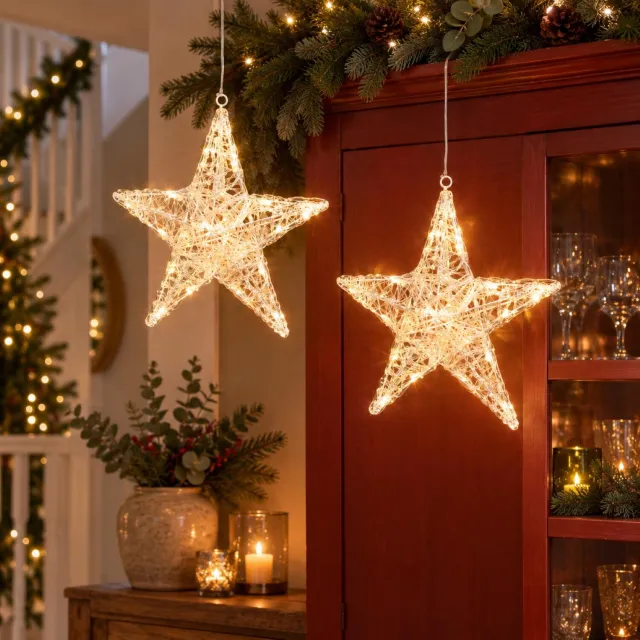 Konstsmide Verlichte kerstster - 2x - 32 cm - 24 led lampjes - warm wit - acryl - binnen gebruik - dimmer - kerstverlichting