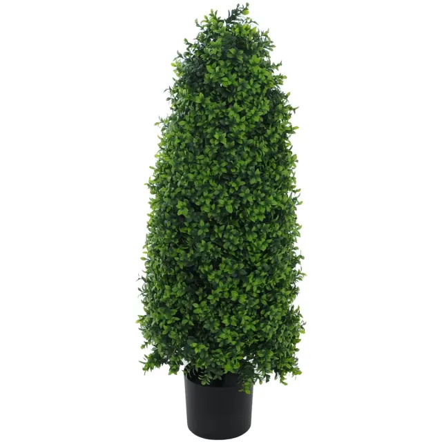 MCW Kunstbuxus MCW-Q89, buxus (Buxus) in pot, decoratieve boom, kunstplant, kegelvormig, natuurgetrouw, groenblijvend, voor buiten, 90x35x35 cm