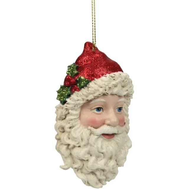 MEA Ornament Kerstman hoofd met hulst, 6x1,5x11cm Zie foto