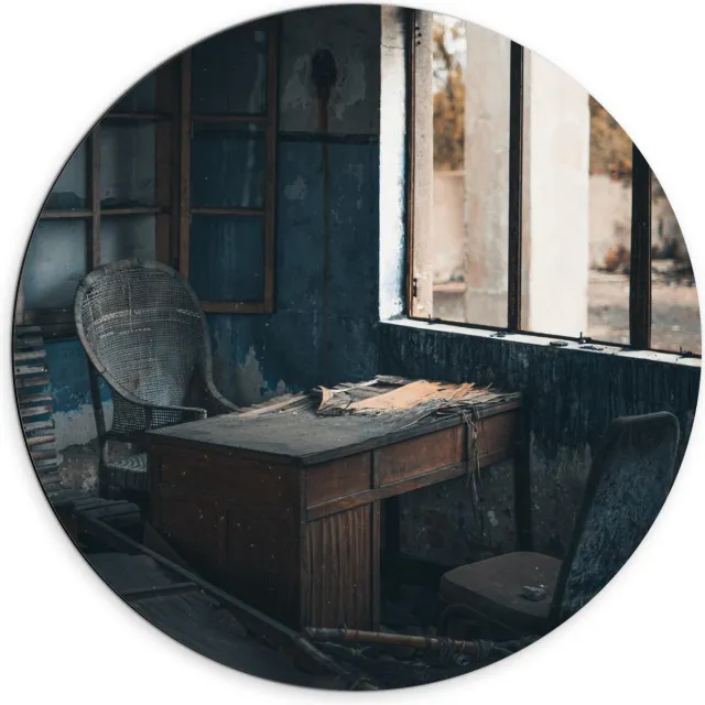 KuijsFotoprint Dibond Wandcirkel - Verlaten Huisje - 70x70cm Foto op Aluminium Wandcirkel (met ophangsysteem) Blauw