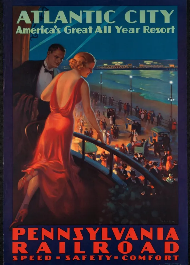 Esque Vintage Poster Atlantic City - Reclame Verenigde Staten - Travel Poster - Retro - 70x50 cm Blauw
