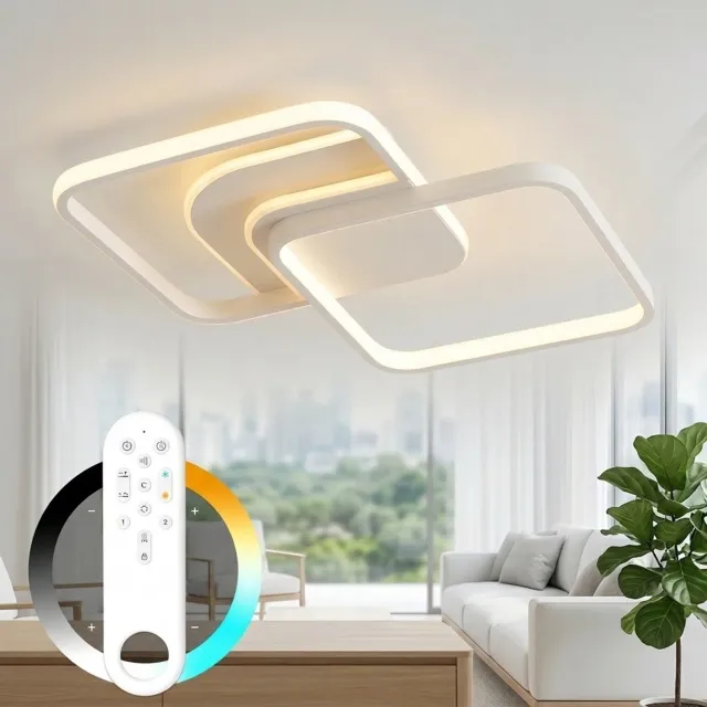 Amdelne LED Plafondlamp Wit - Plafonniere - Modern - Binnenverlichting-Dimbaar 3 Staps - Hal Slaapkamer Lamp 45W 2800K-6500K - 5600LM - Met Afstandsbediening