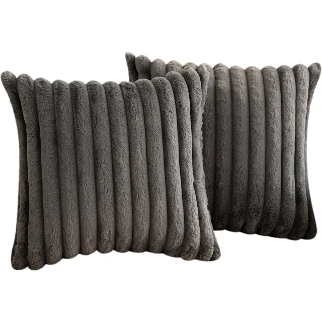 DESMIU Sierkussenhoes Set Van 2 – Zacht Fluweel En Kunstbont – 45 X 45 Cm – Pluche – Grijs – Voor Bank Bed Stoel En Woonkamer – Met Blinde Rits
