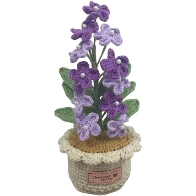 SNQ Gebreid bloemornament – ​​Woondecoratie – Gehaakte Bloemen in Pot - 7,8 inch - Kunstbloemen voor Kantoor- en Tafeldecoratie - Paars Verloop - Aesthetisch Woonaccessoire - Onderhoudsvrij - 20 x 8 cm