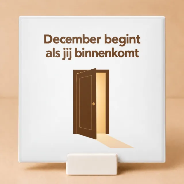 Bedruk King Moderne typografische Decembermodus Tegel – Stijlvolle statement poster voor gezelligheids- en winterliefhebbers - 11 x 11 cm met houder Wit