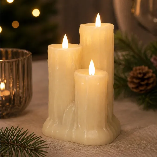 Anna's Collection LED kaarsen - ivoor wit - 11,5 x 15 cm - met timer - druipkaarsen - woondecoratie Ivoorwit