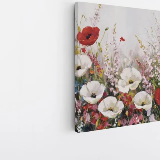Saammp Canvas Schilderij - Wilde Bloemen Landschap - Natuur - Abstract - 60x60 - Foto op canvas - Wanddecoratie - Muurdecoratie Woonkamer - Kantoor Decoratie multicolor