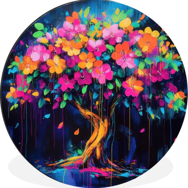 WallCircle Wandcirkel - Muurcirkel - Boom - Bloemen - Magisch - Gekleurde - Aluminium - Dibond - 140x140 cm - Binnen en Buiten