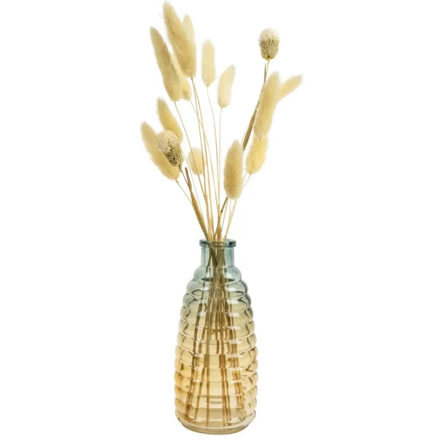 QUVIO Glazen vaas met patroon - 6 x 14,5 cm - Geel met blauw