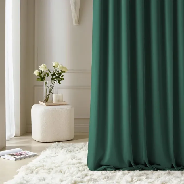 Ibenzoa Elegante flessengroene schuifgordijn met zilveren ringen voor woonkamer en slaapkamer