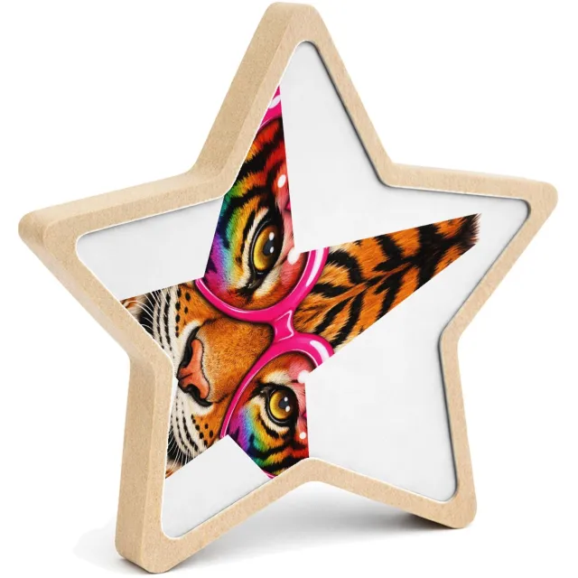 Mr Cadeautjes MDF fotolijst ster 14 x 13,5 - design Een expressief dierengezicht met een speelse, zelfverzekerde | cadeau Wit