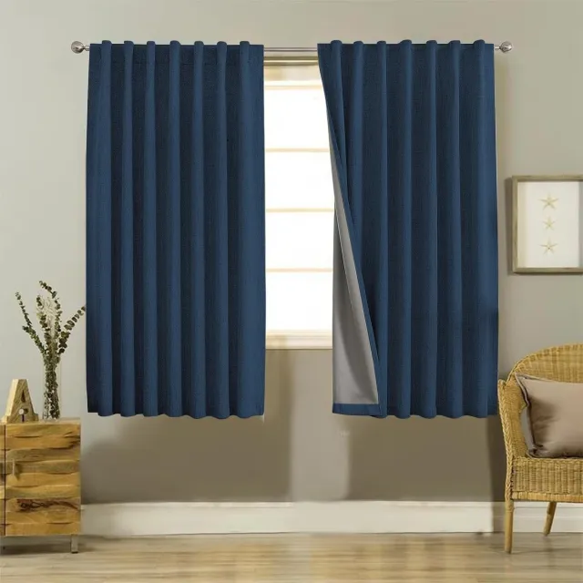 Ibenzoa 100% Ondoorzichtige Gordijnen - Linnenlook, Thermisch, 140x175cm blauw