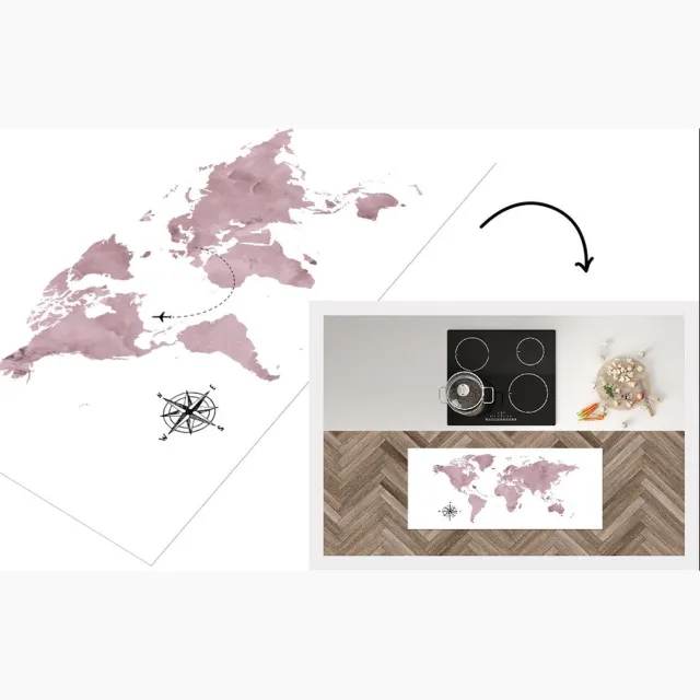 KitchenYeah Keukenloper - Loper keuken - Wereldkaart - Aquarelverf - Roze - Keukenloper vinyl Multicolor