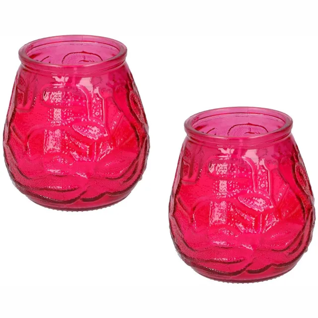 arti casa Set van 5x stuks citronella lowboy tuin kaarsen in rood glas - 10 cm - 15 branduren