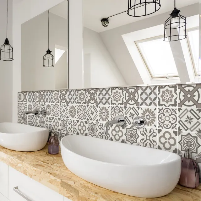 Ambiance Sticker Zelfklevende tegelmuurstickers voor keuken en badkamer - 9 cementtegelstickers, Azulejos Cadiz-stijl - 9 stickers, 10x10 cm Multi color
