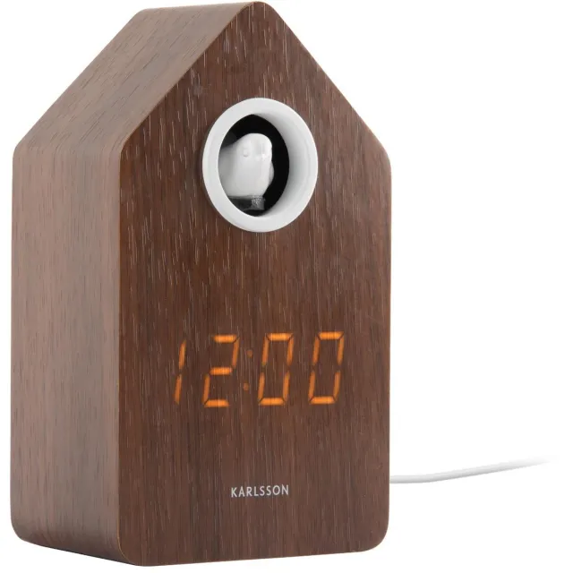 Karlsson Wekker Cuckoo Led - Donkerbruin - 6x9x15.3cm - Scandinavisch - Wekker voor slaapkamer - Wekkers