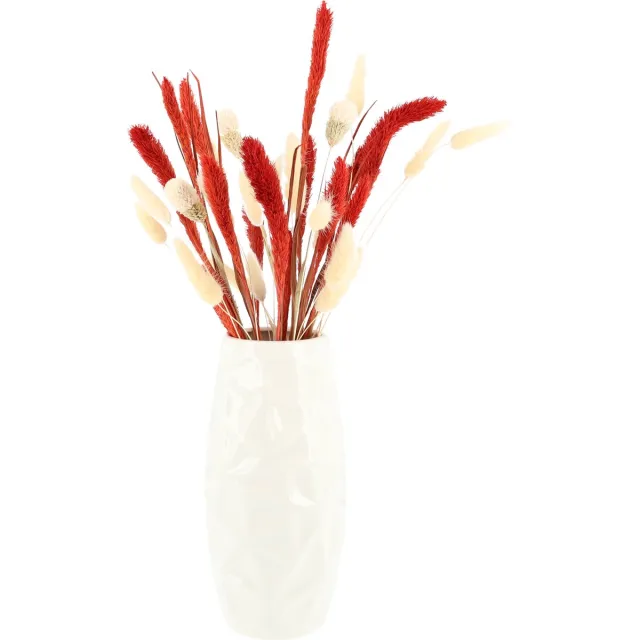 QUVIO Vaas - Vaasje - Vazen - Bloemenvaas - Decoratievaas - Vaas voor droogbloemen - Voor binnen - Woonaccessoires - Bureau accessoires - Keramiek - Wit - 9,5 x 9,5 x 21,5 cm
