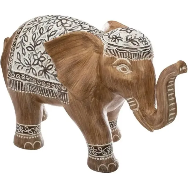 Atmosphera Olifanten dierenbeeldje - woondecoratie - bruin - 15,8 x 8 x 11,5 cm - Olifanten beeldjes