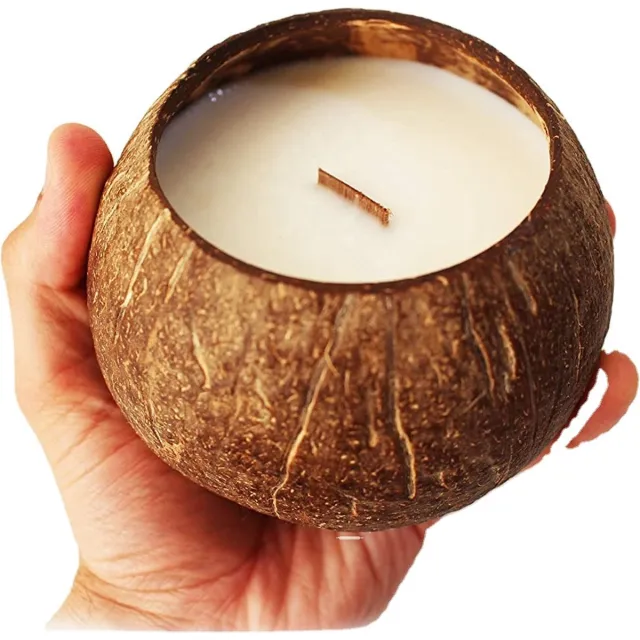 My Life, My Way MLMW - Kokosnoot kaars set van 2 - Coconut candles set of 2 - 2x 400g - Handgemaakt - Uniek - Duurzaam - 100% Natuurlijk - kadotip. Bruin