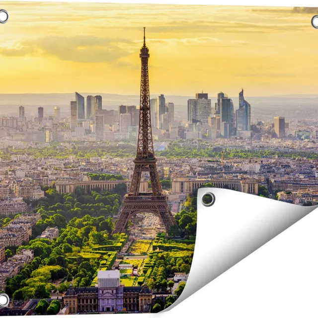 Gards Tuinposter Skyline van Parijs met de Eiffeltoren - 50x40 cm - Tuindoek - Tuindecoratie - Wanddecoratie buiten - Tuinschilderij Multikleur