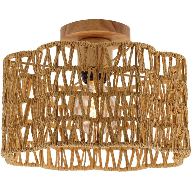 Olucia MICKEY - Plafondlamp - Bruin / Hout - Vorm: Rond