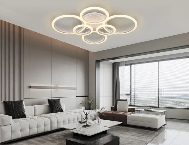 softlite ® Ringen LED Kroonluchter - Moderne Plafondlamp - Dimbaar MetAfstandsbediening - Plafoniere - 80 cm - Plafond Verlichting - Woonkamerlamp - Moderne lamp wit